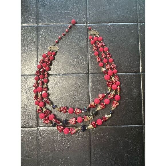 Unbranded Jewelry - Vintage Multi-Strand Red Beaded Necklace Layered 28" Original